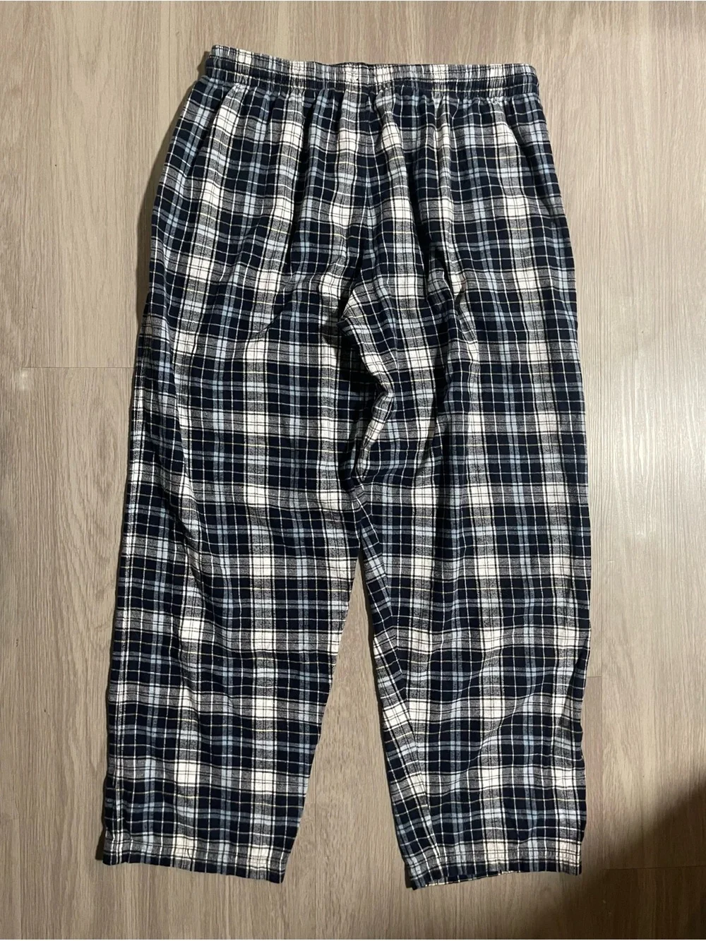 Men's Navy and White Plaid Lounge Pants